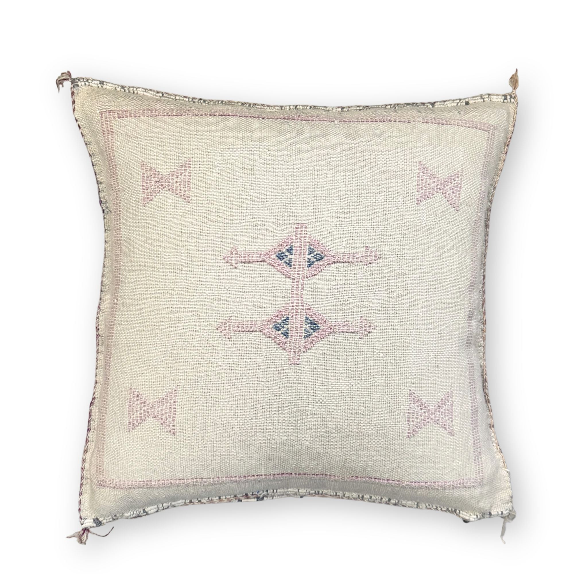 Ivory Sabra Cactus Silk Kilim Pillow Cover | Handwoven Moroccan Home Decor