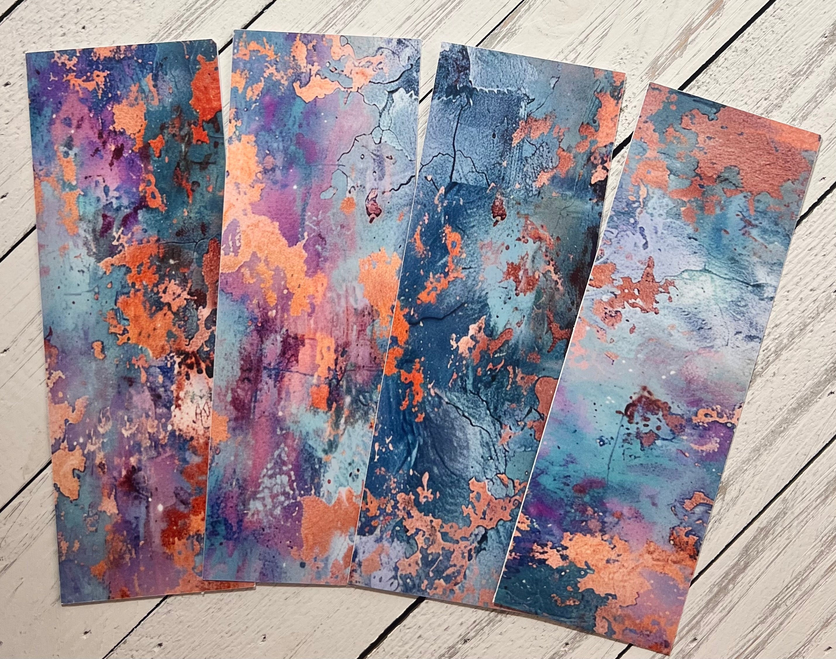Blue Patina Bookmarks (Set of 4) | Art Bookmarks for Readers | Bossy Scribes