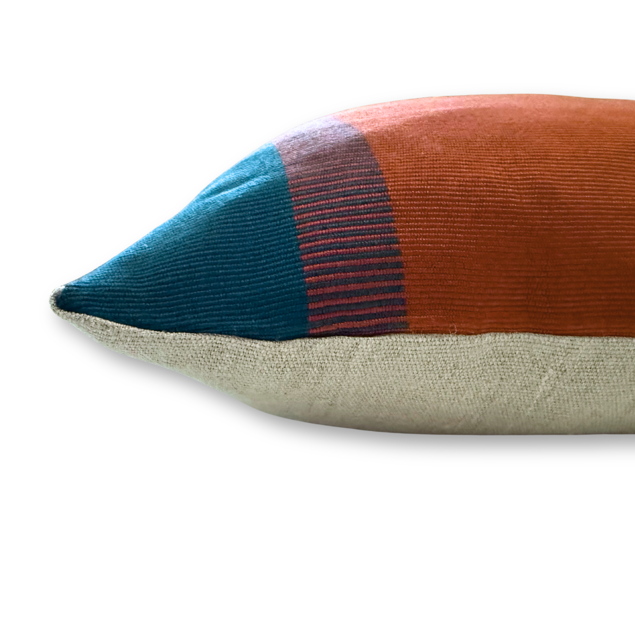 Handwoven Color Block & Hemp Pillow - Light & Dark Terra Cotta