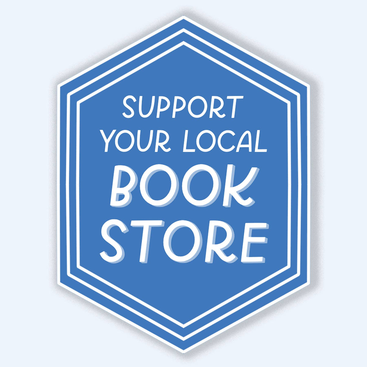 Blue hexagonal sign with white text &