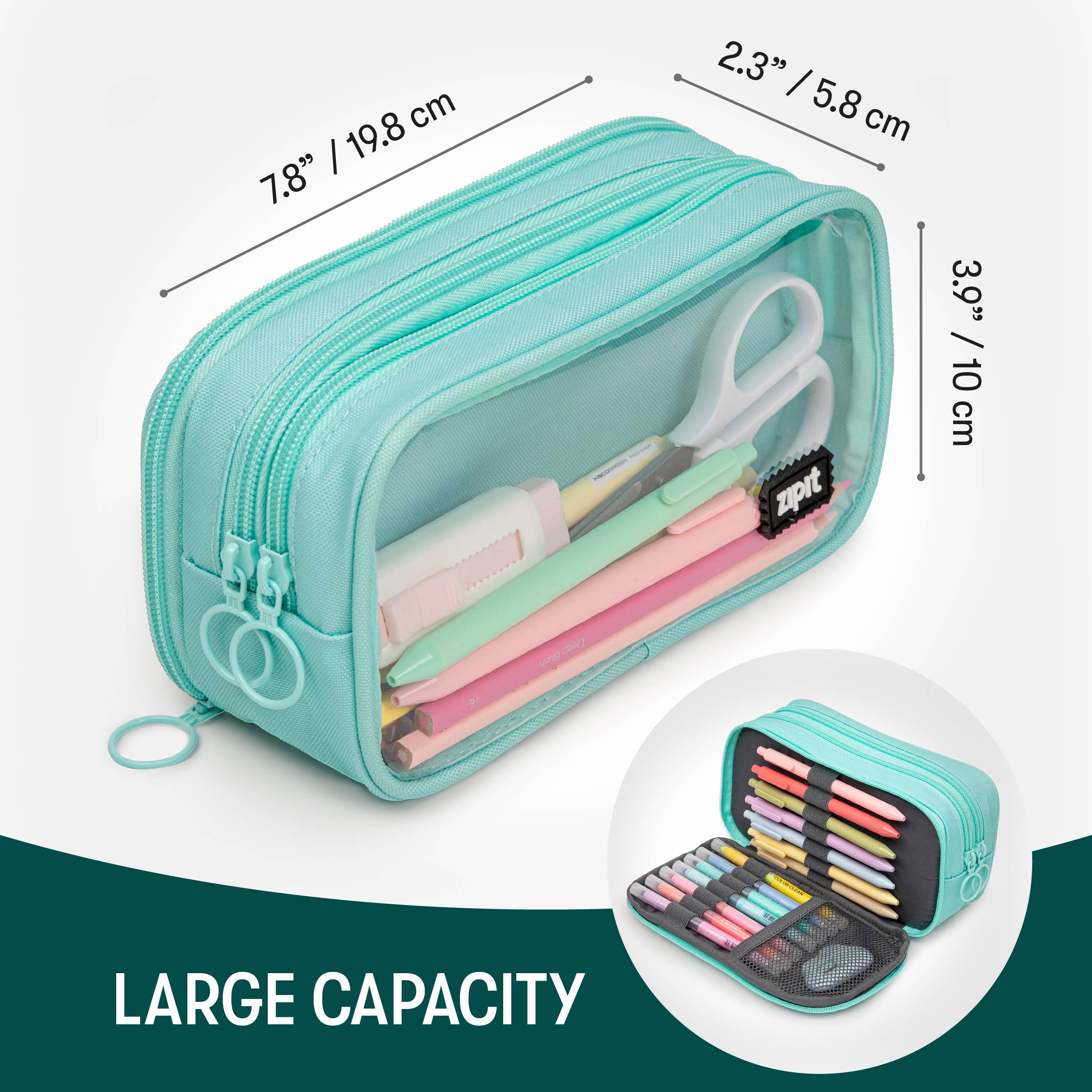 ZIPIT Half & Half Pencil Case, Aesthetic Pouch