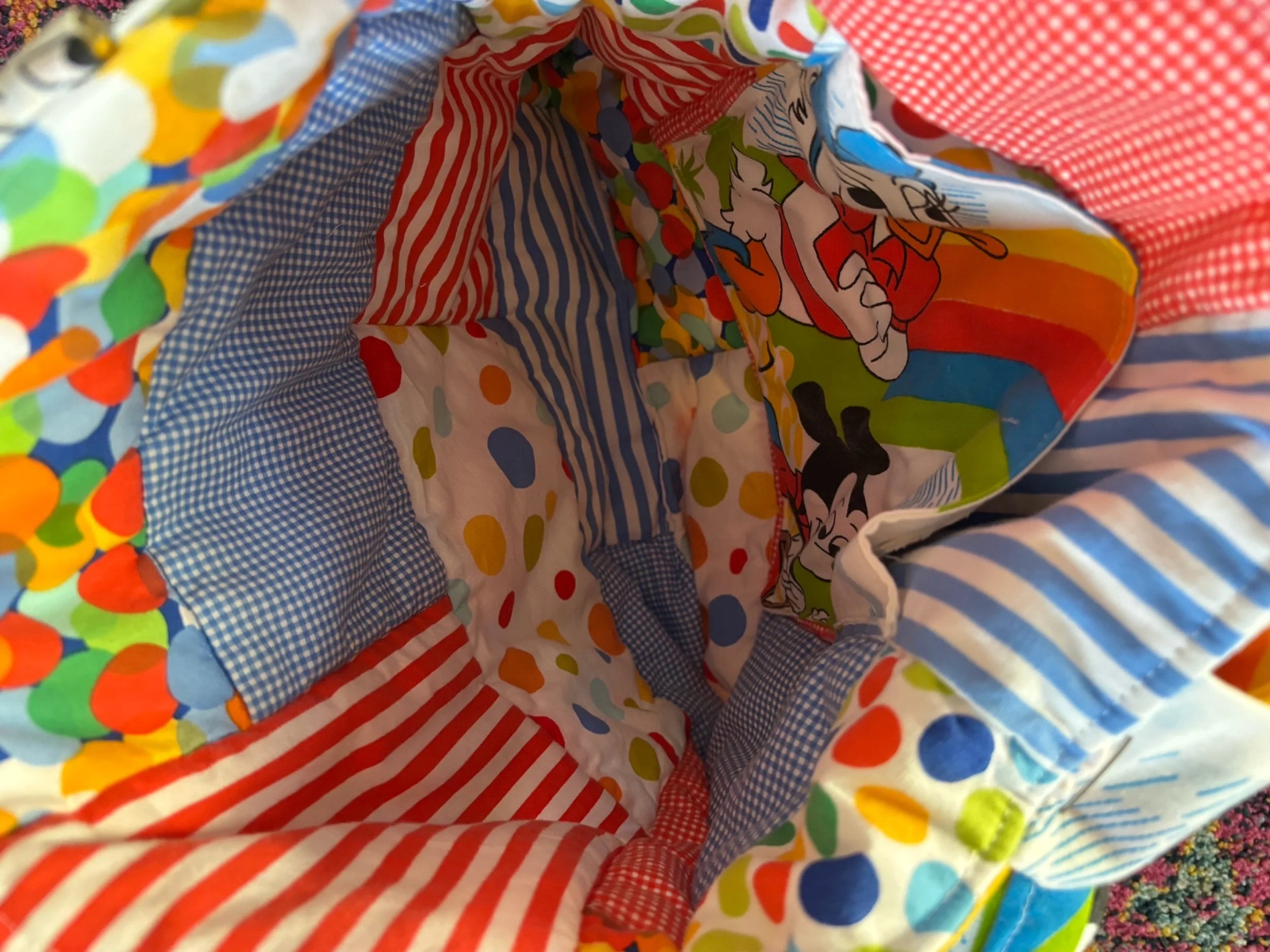 Upcycled Rainbow & Sunshine Mickey Mouse Tote Bag