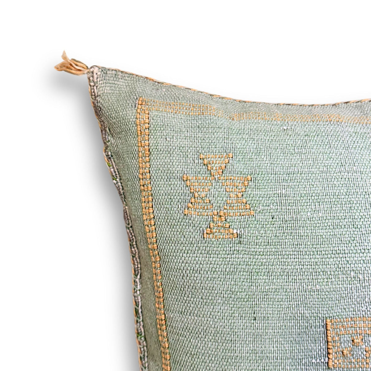 Light Blue-Green Sabra Cactus Silk Kilim Pillow Cover | Handwoven Moroccan Home Decor
