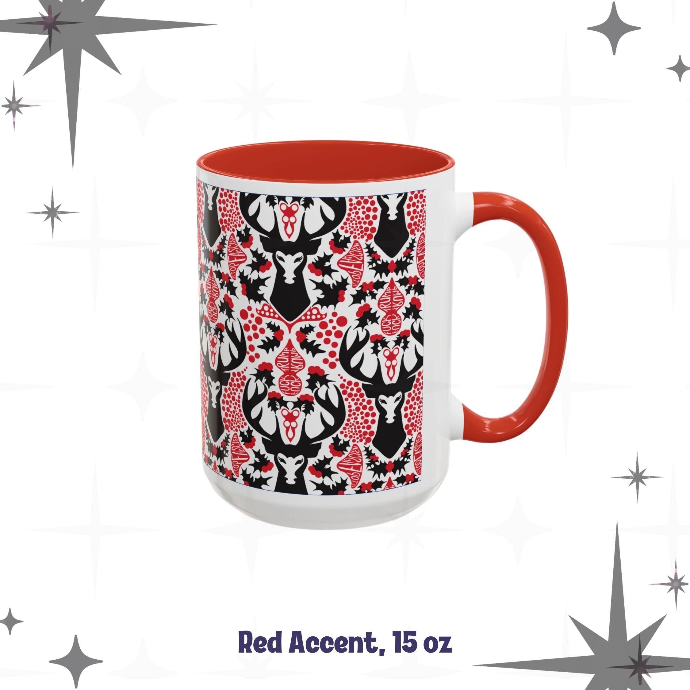 Hidden Message Mug “F*ck Trump” “Stop Fascism” Woodland Stag Damask