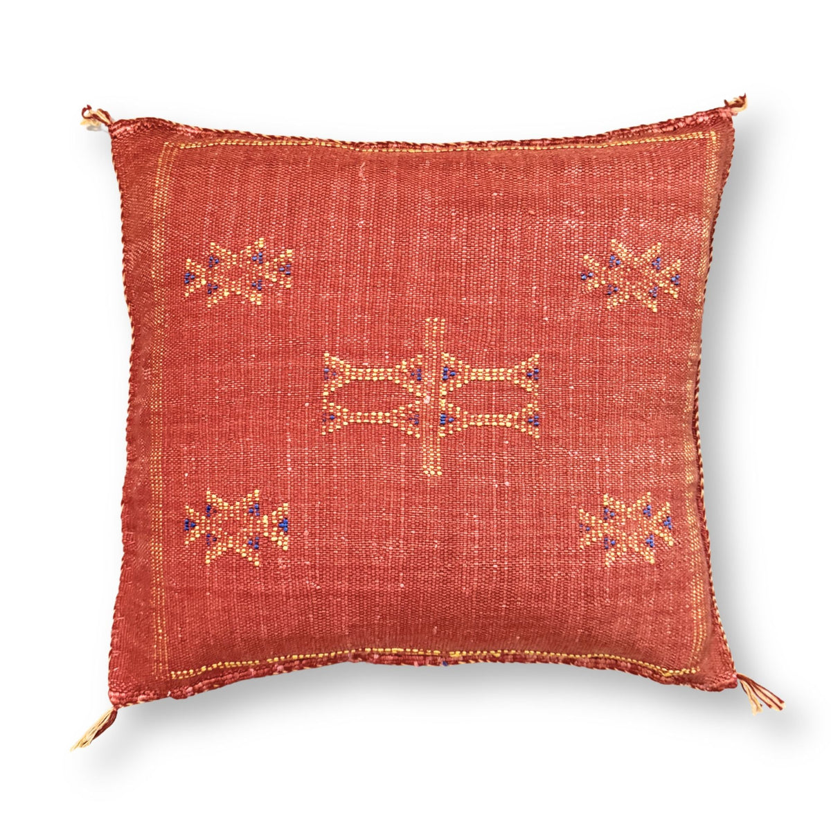 Red-Orange Sabra Cactus Silk Kilim Pillow Cover | Handwoven Moroccan Home Decor