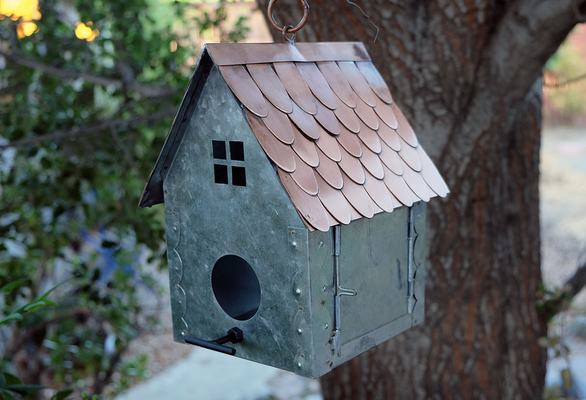 Square Cottage Bird House in steel and pure copper 5161-SQ