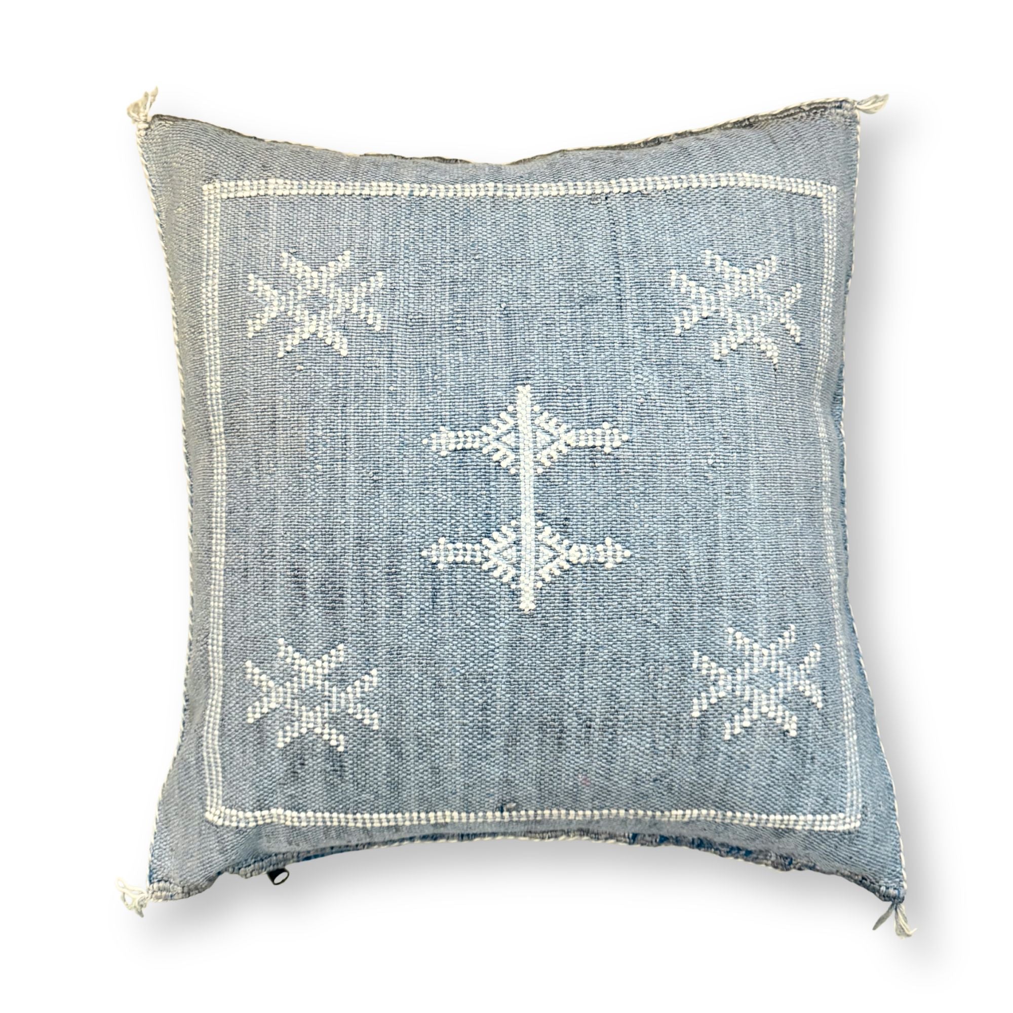 Light Blue Sabra Cactus Silk Kilim Pillow Cover | Handwoven Moroccan Home Decor