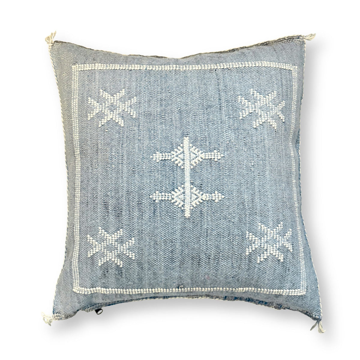 Light Blue Sabra Cactus Silk Kilim Pillow Cover | Handwoven Moroccan Home Decor