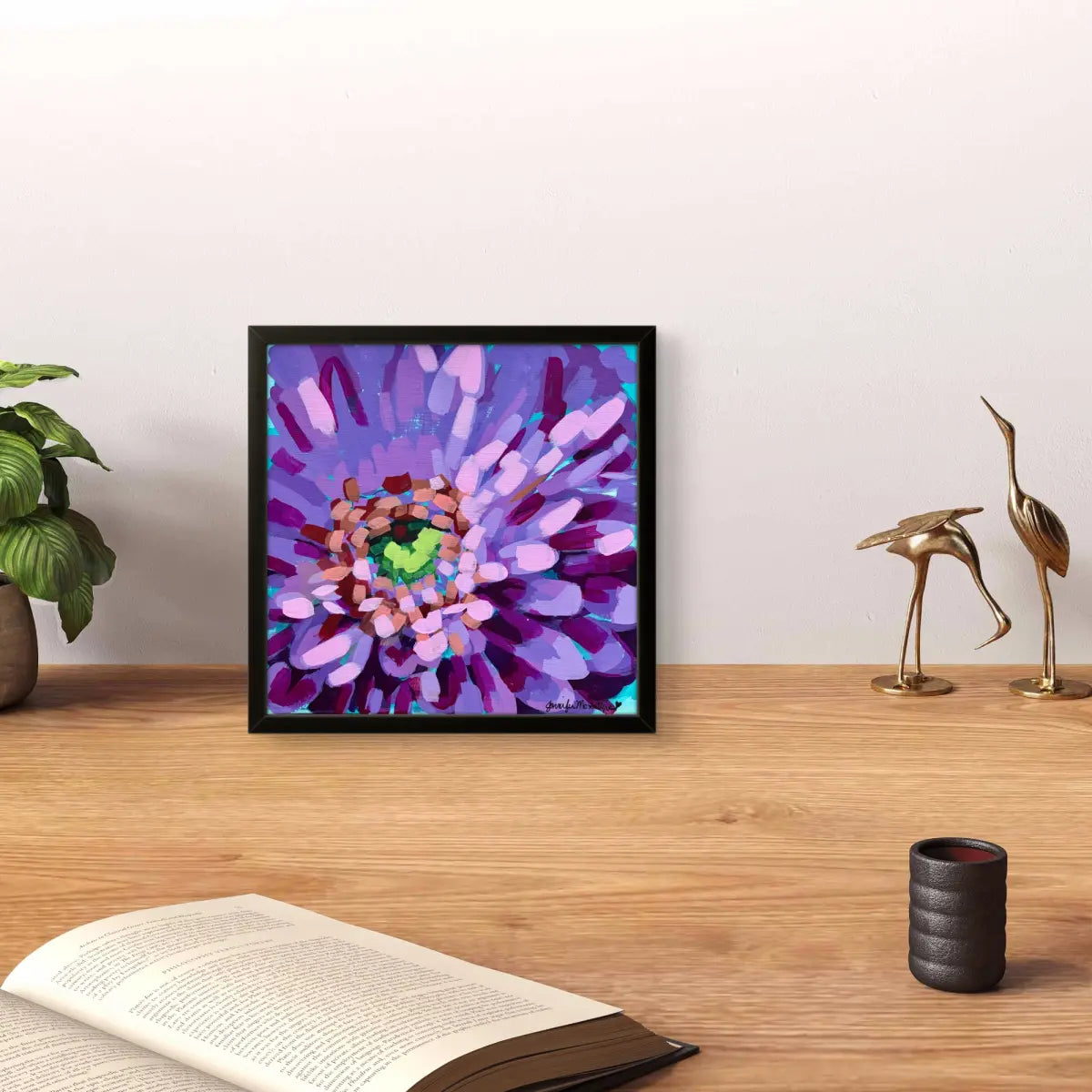 Original Purple Mum Painting, Acrylic Floral Wall Art, 12x12 Canvas