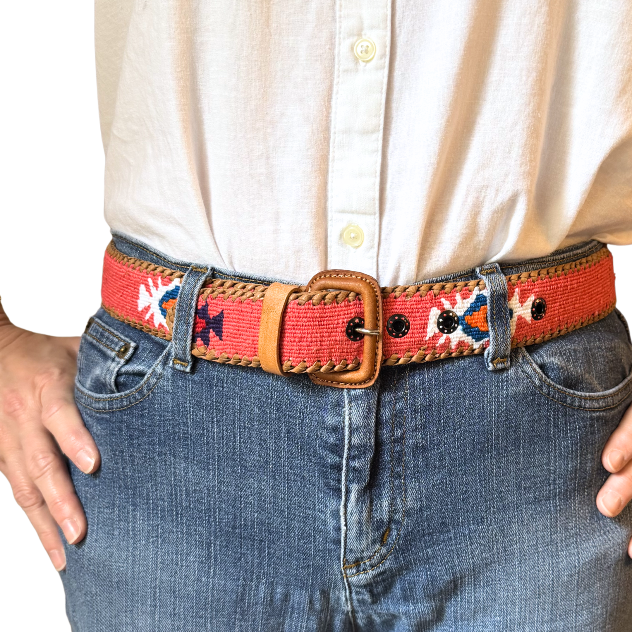 Pink-Coral Handwoven Guatemalan Whip-Stitched Belt