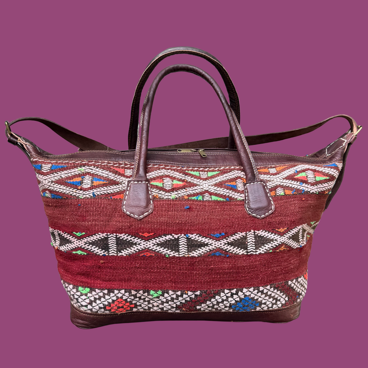 Kilim & Leather Weekender Bag