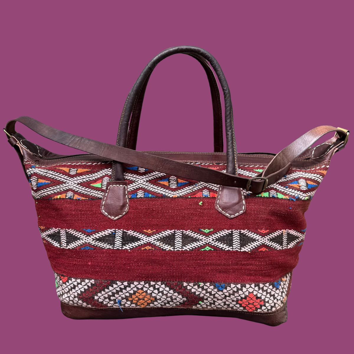Kilim & Leather Weekender Bag