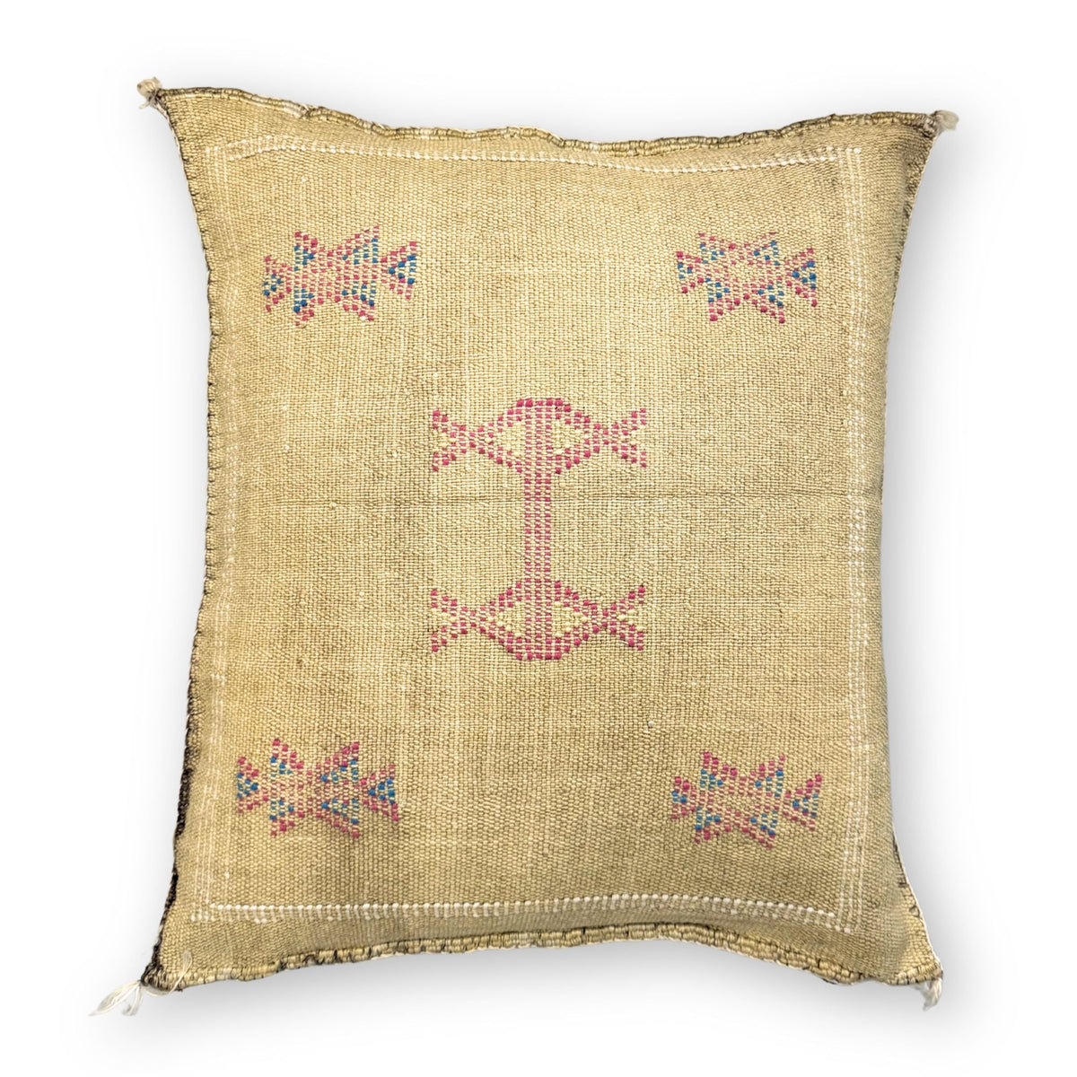 Gold Sabra Cactus Silk Kilim Pillow Cover | Handwoven Moroccan Home Decor