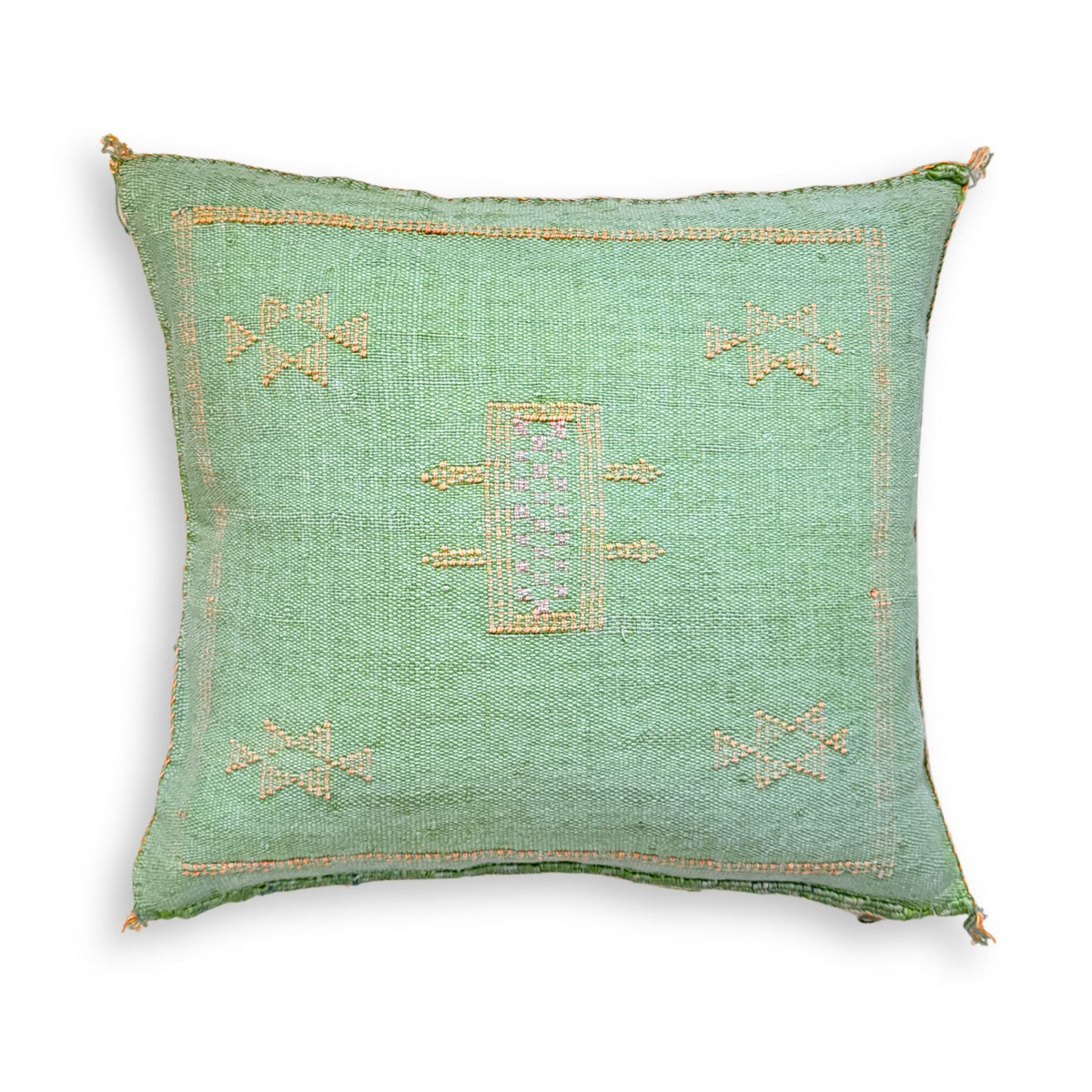 Green Sabra Cactus Silk Kilim Pillow Cover | Handwoven Moroccan Home Decor