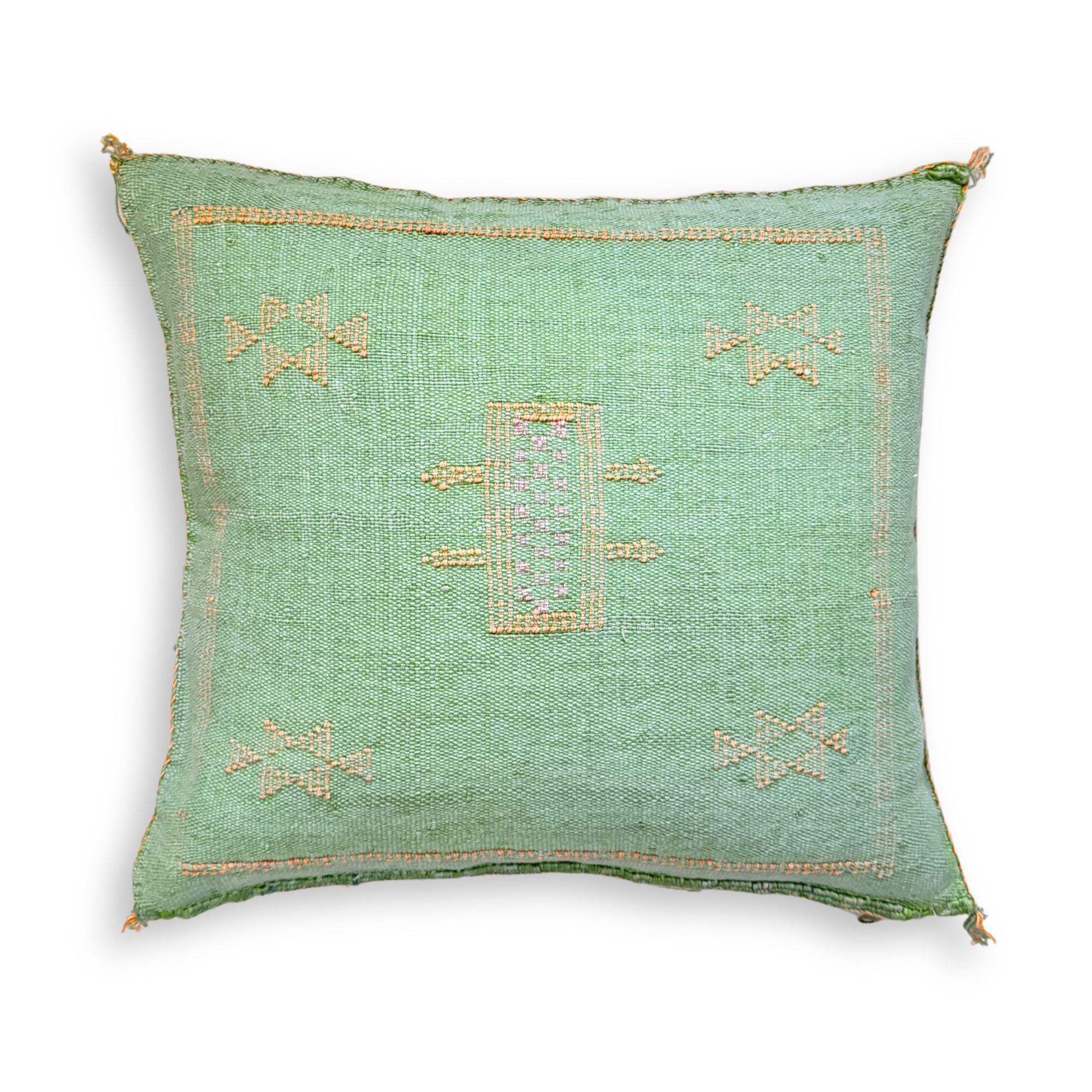 Green Sabra Cactus Silk Kilim Pillow Cover | Handwoven Moroccan Home Decor