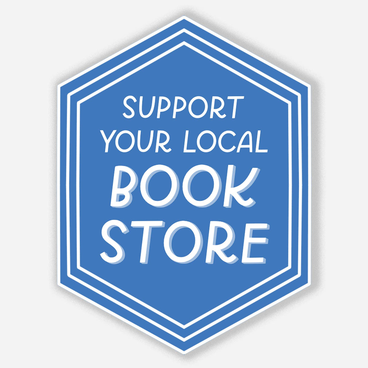 Blue hexagonal sign with white text &