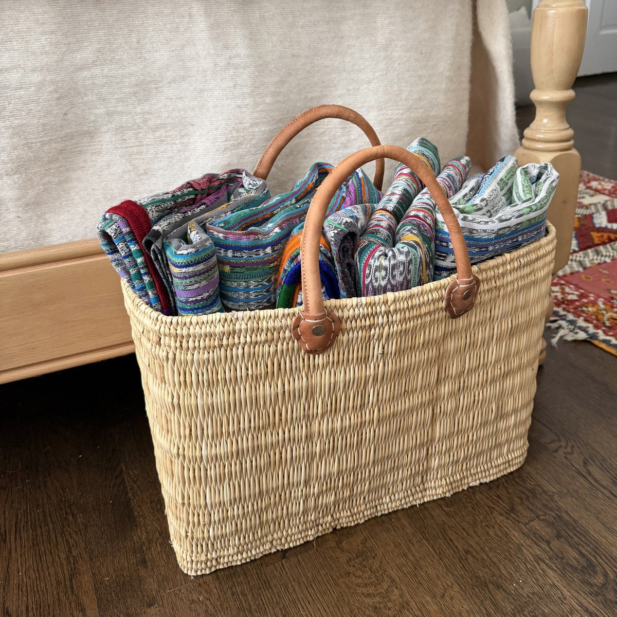 Structured Moroccan Market Basket Tote with Leather Handles