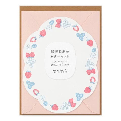 Letterpress Die-cut Strawberry Stationery Set