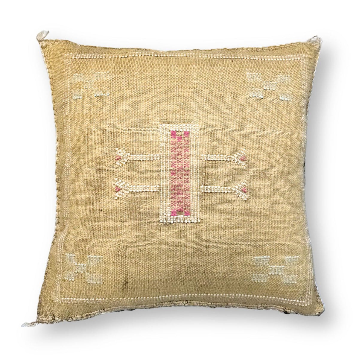 Gold Sabra Cactus Silk Kilim Pillow Cover | Handwoven Moroccan Home Decor