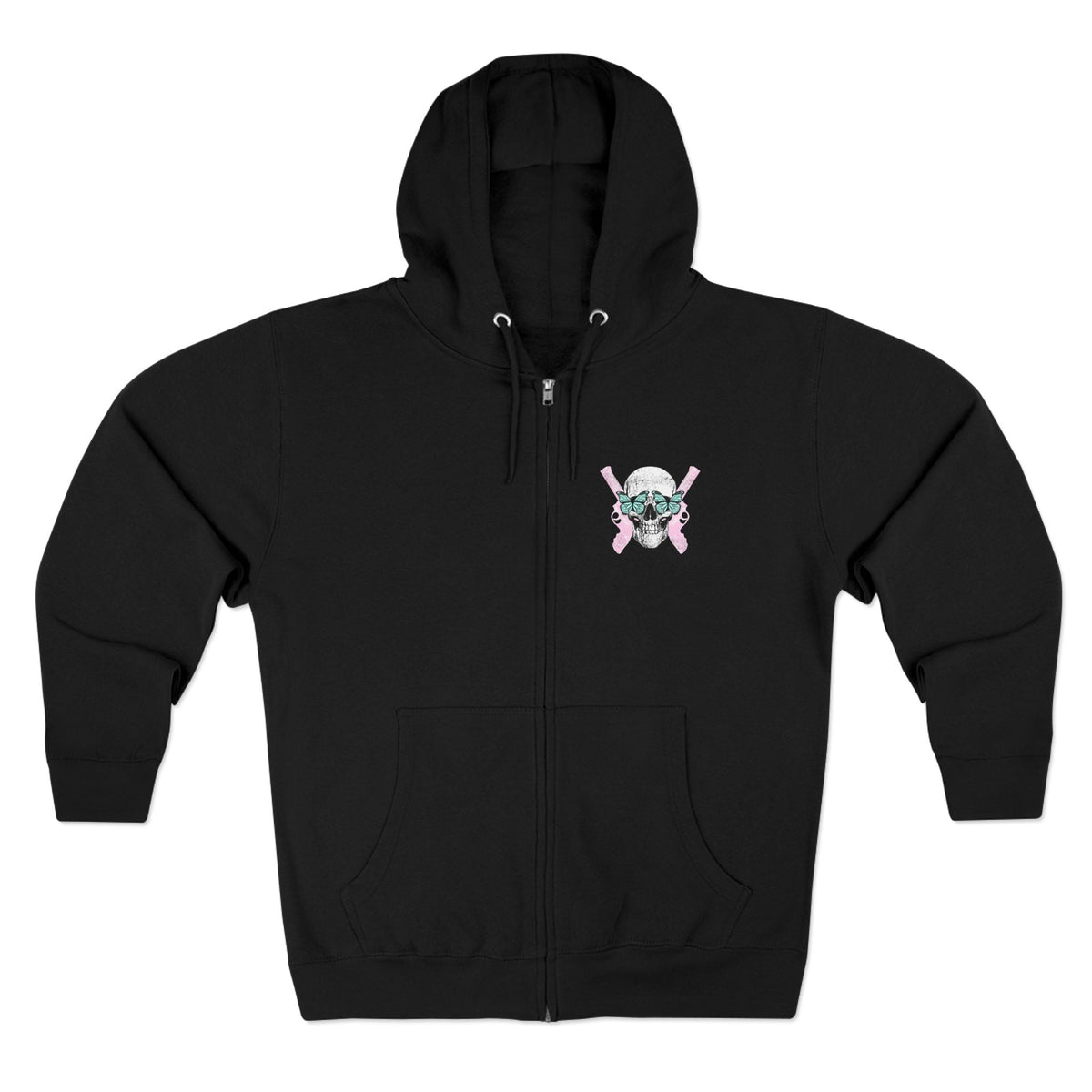 Protect the Dolls Zip Hoodie — Pink Skull & Crossed Guns Trans Rights Hoodie