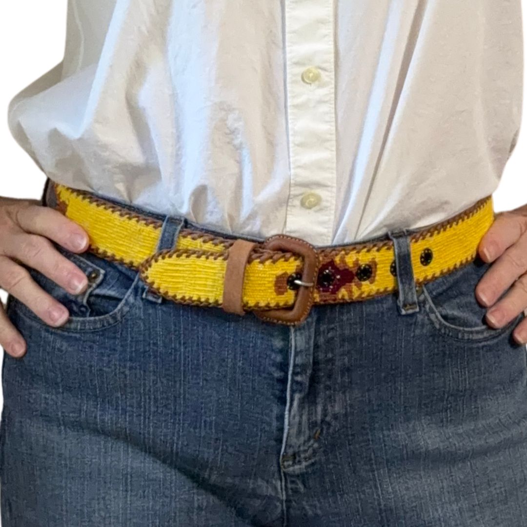 Yellow Handwoven Guatemalan Whip-Stitched Belt