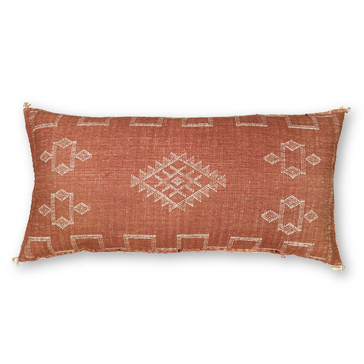 Terracotta Large Sabra Cactus Silk Lumbar Pillow Cover | Handwoven in Morocco