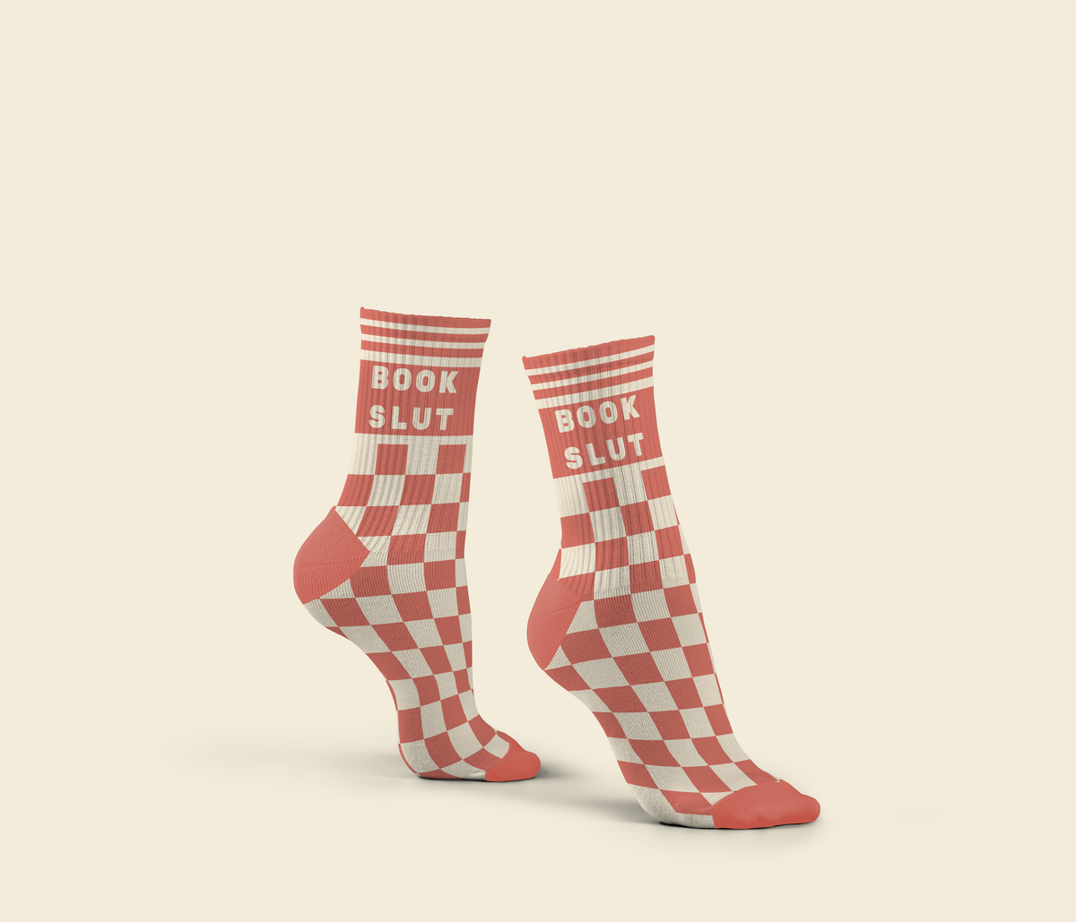 Red and white checkered socks with &