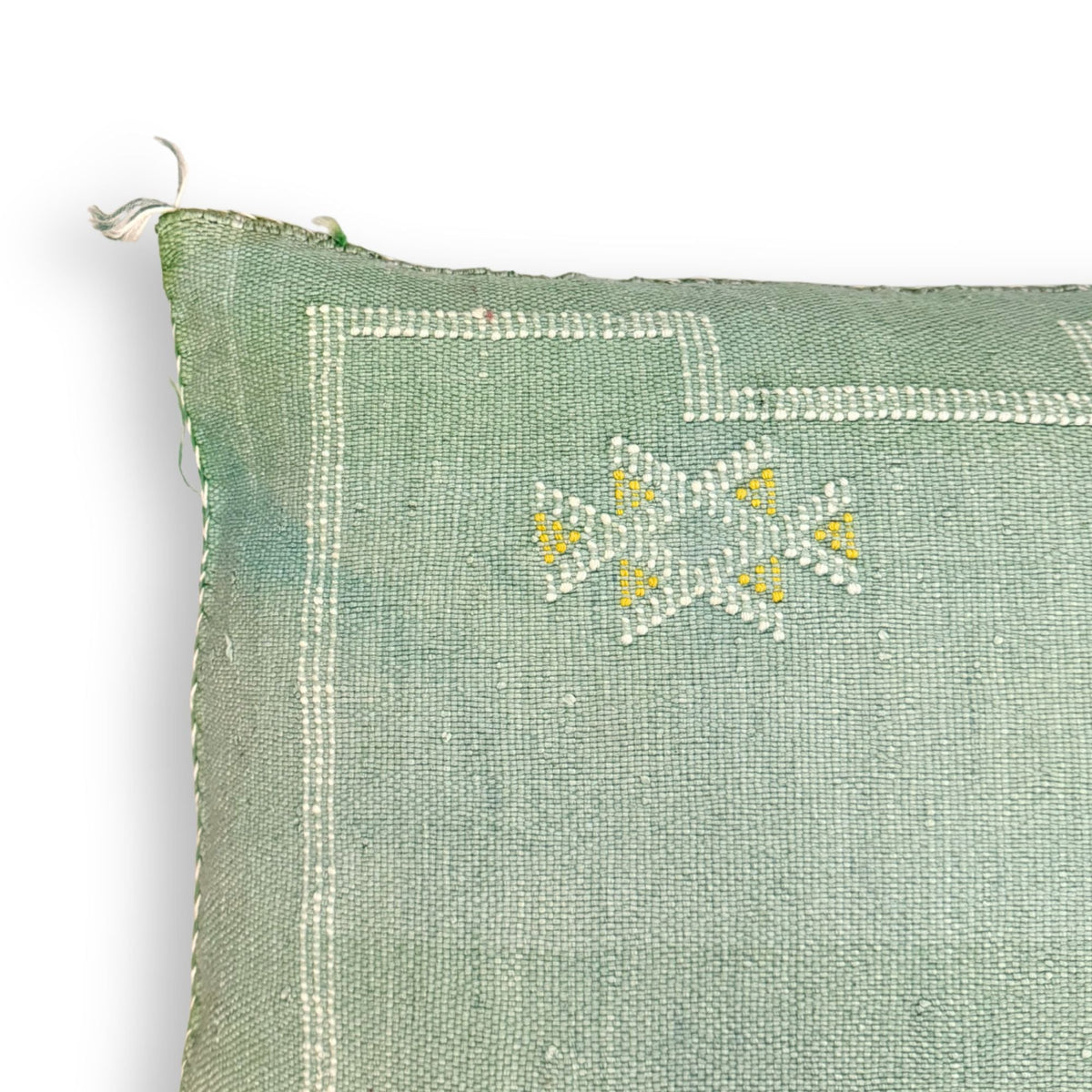 Light Green Large Sabra Cactus Silk Lumbar Pillow Cover | Handwoven in Morocco