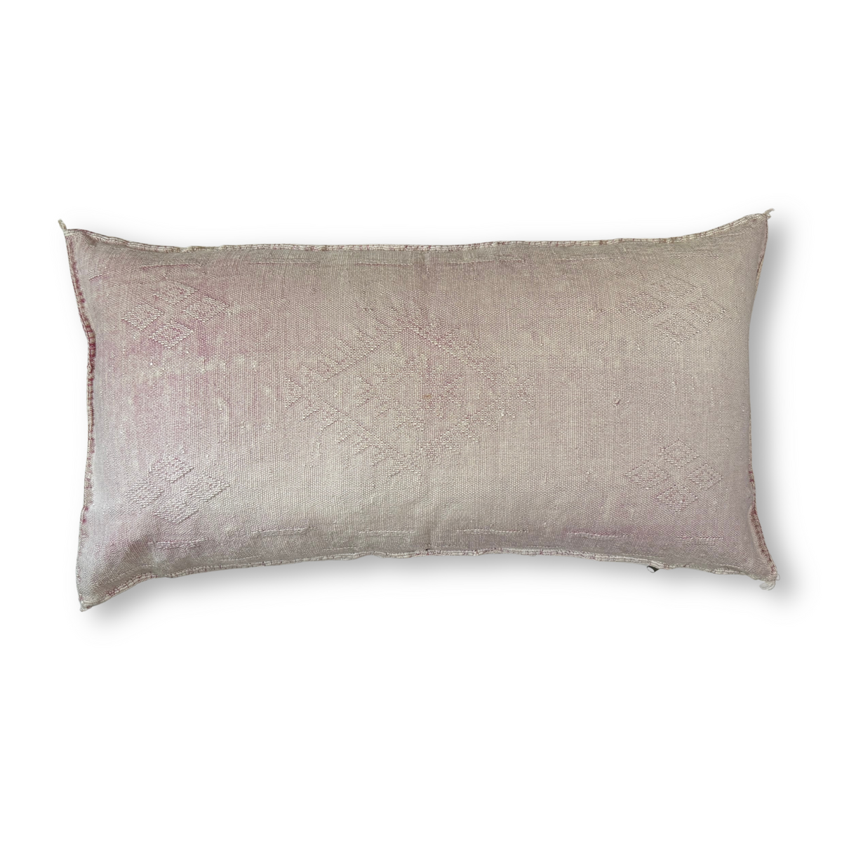 Light Pink/Beige Large Sabra Cactus Silk Lumbar Pillow Cover | Handwoven in Morocco