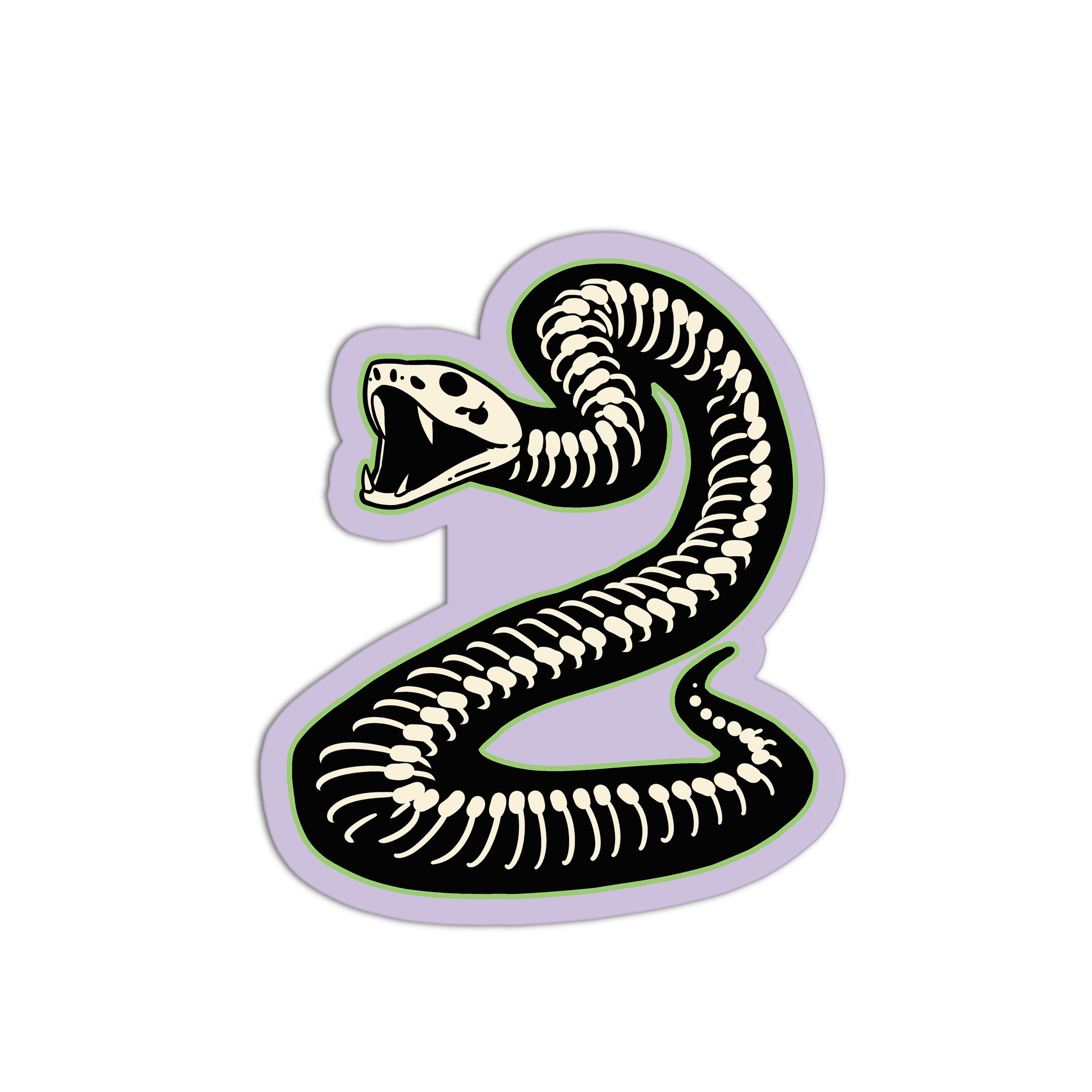 Sticker with a snake skeleton design on a white background