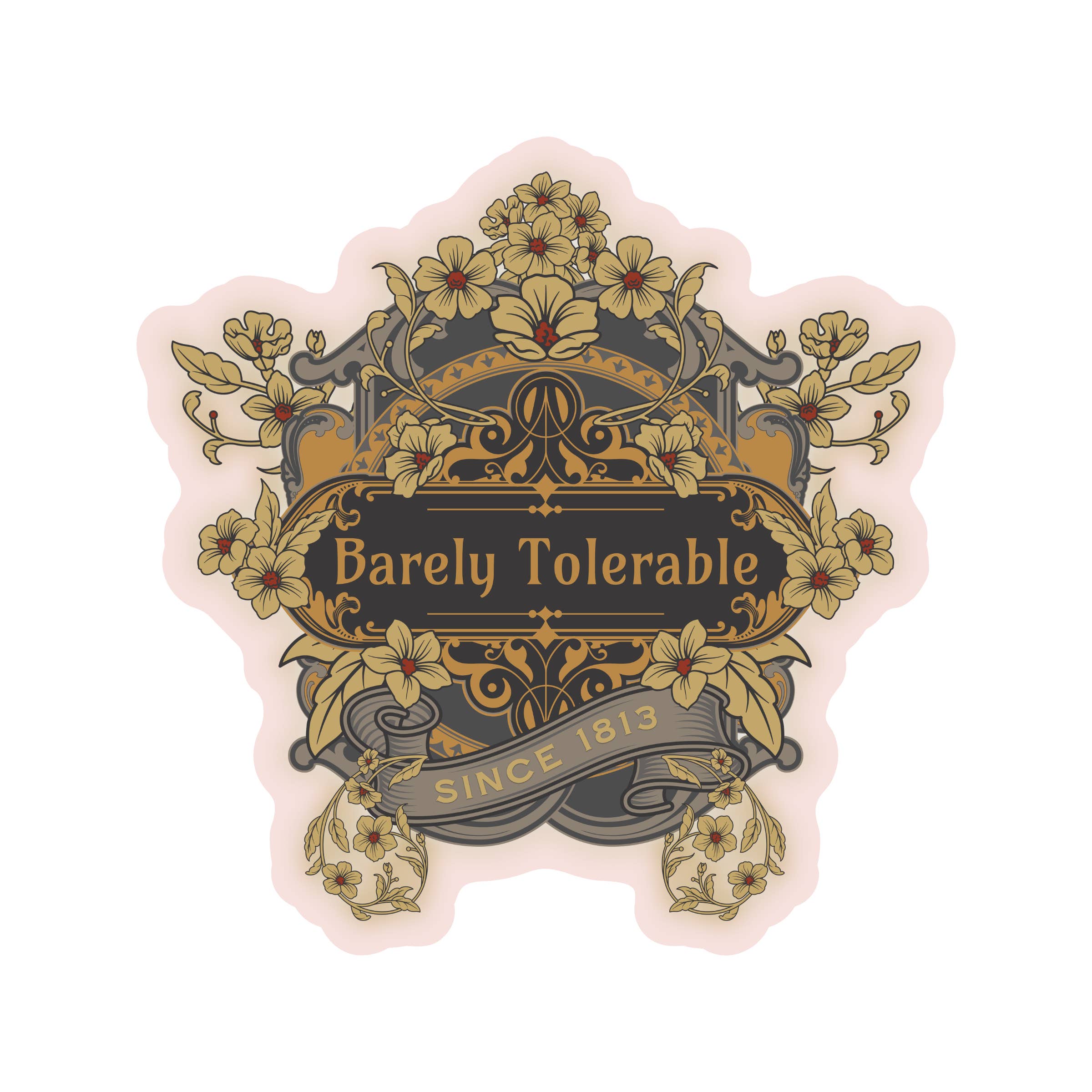 Decorative sticker with floral design and &