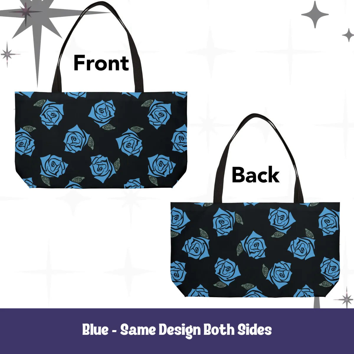 Resist Rose Pattern Tote Bag – Black Floral Statement Carryall, Blue Pink Purple Options