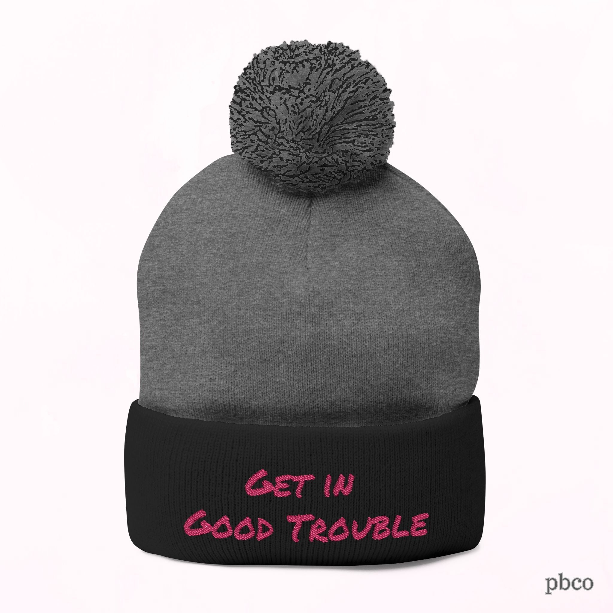 Pom-Pom Knit Cap - Embroidered &
