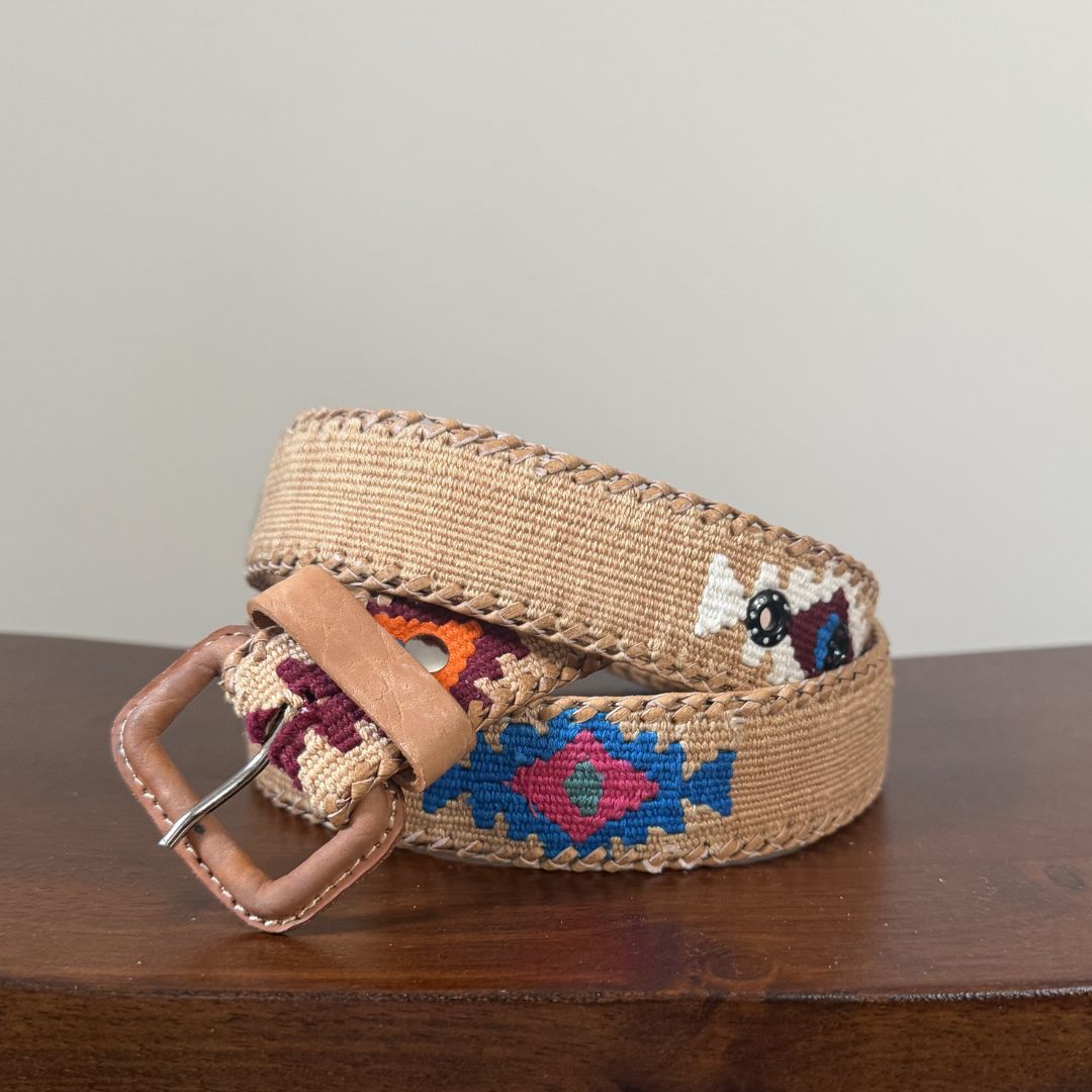 Tan Handwoven Guatemalan Whip-Stitched Belt