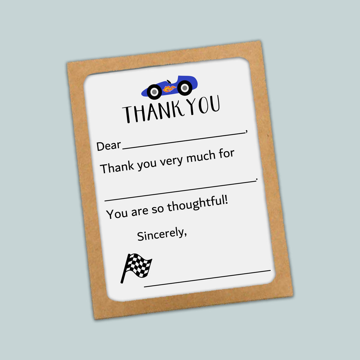 The image is a thank you card with a car design, and it appears to be a simple, straightforward message expressing gratitude.