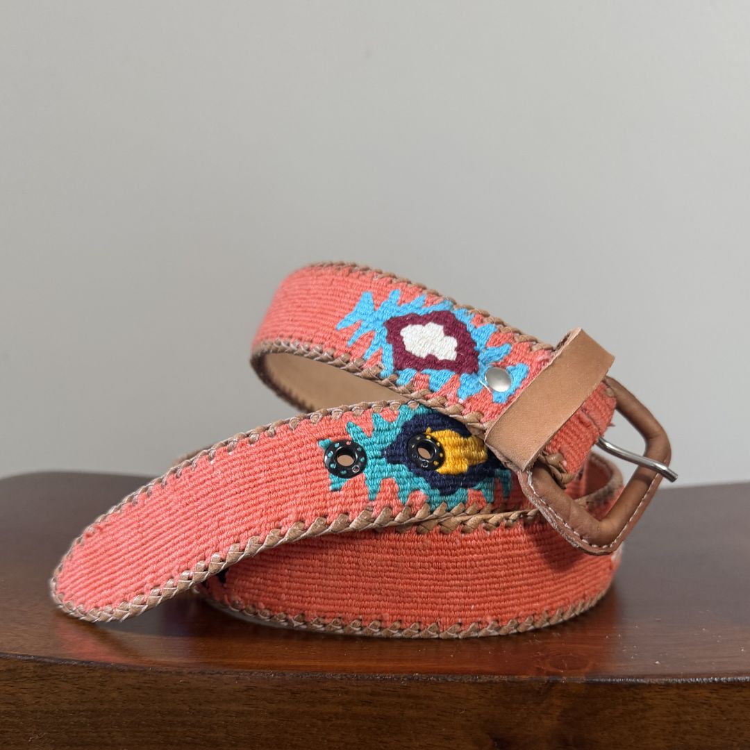 Orange-Coral Handwoven Guatemalan Whip-Stitched Belt