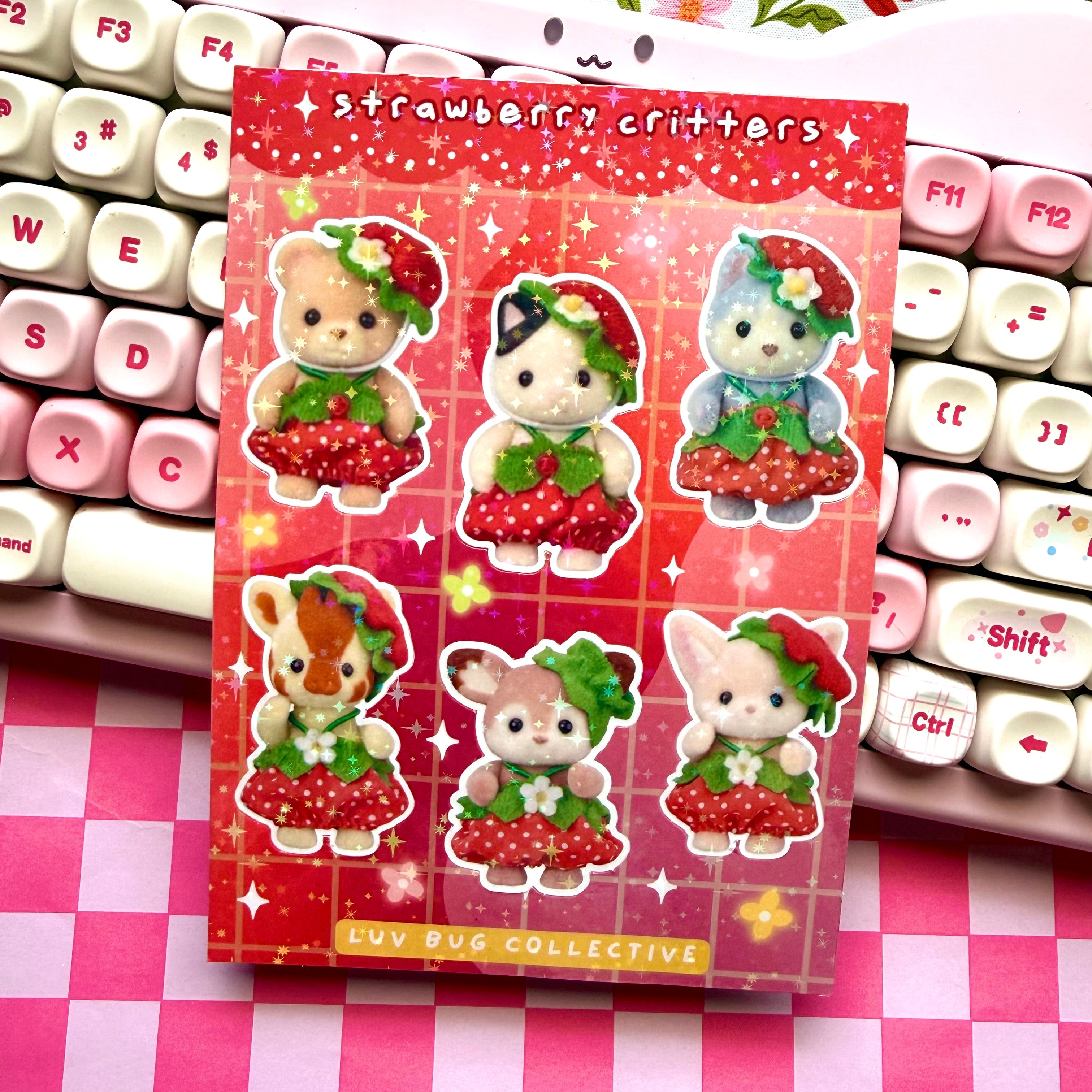 Strawberry Critters Holographic Sticker Sheet