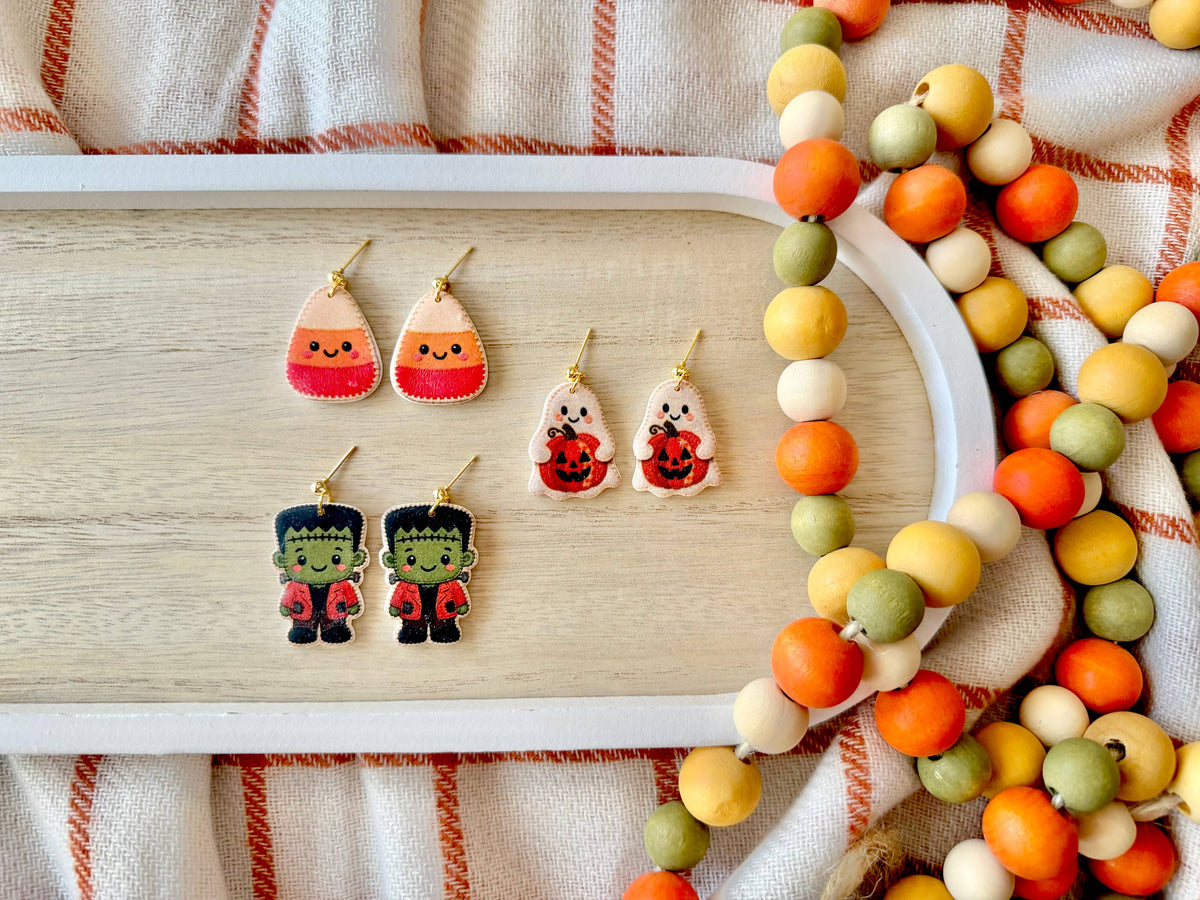 Cute Halloween Earrings | Candy Corn, Frankenstein & Ghost Clay Earrings