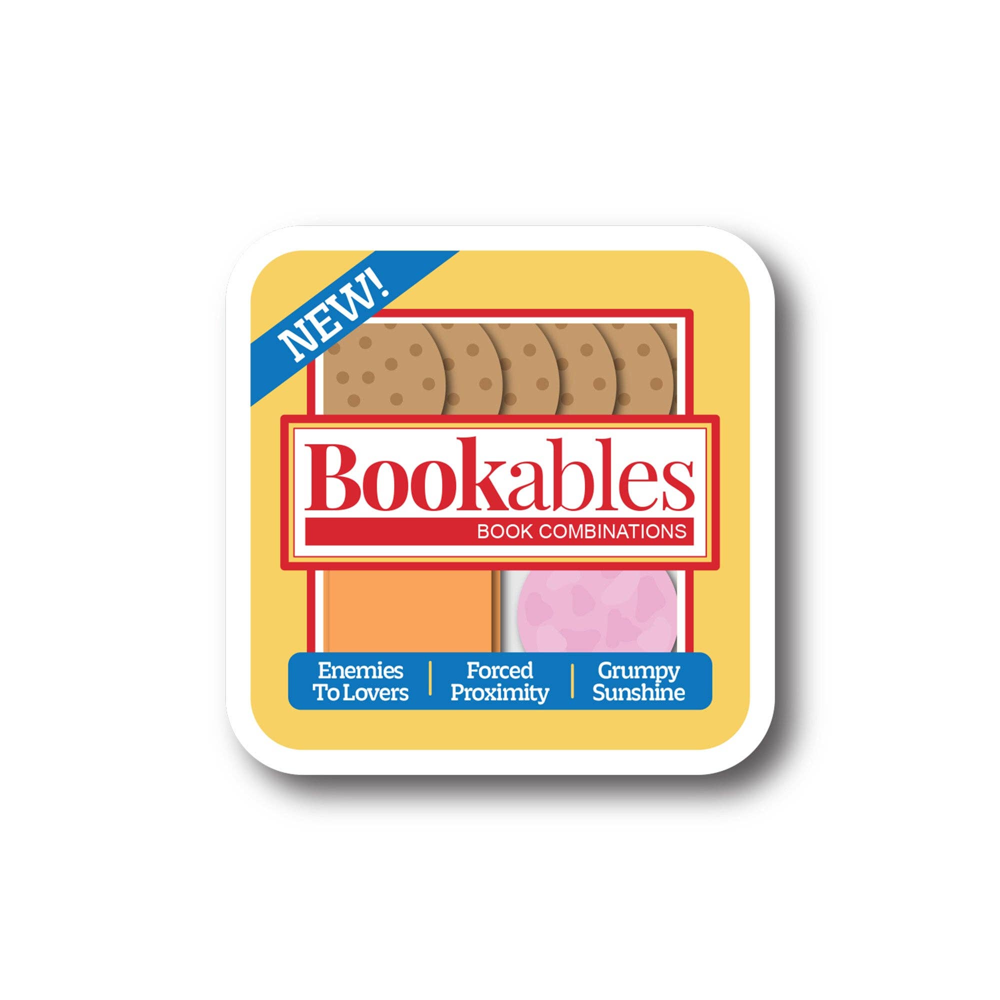 Packaging of Bookables book combinations with a yellow border and red label.