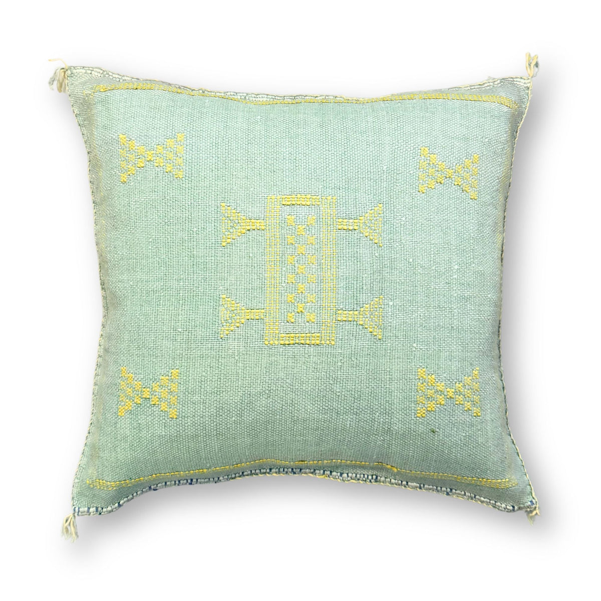 Mint Green Sabra Cactus Silk Kilim Pillow Cover | Handwoven Moroccan Home Decor