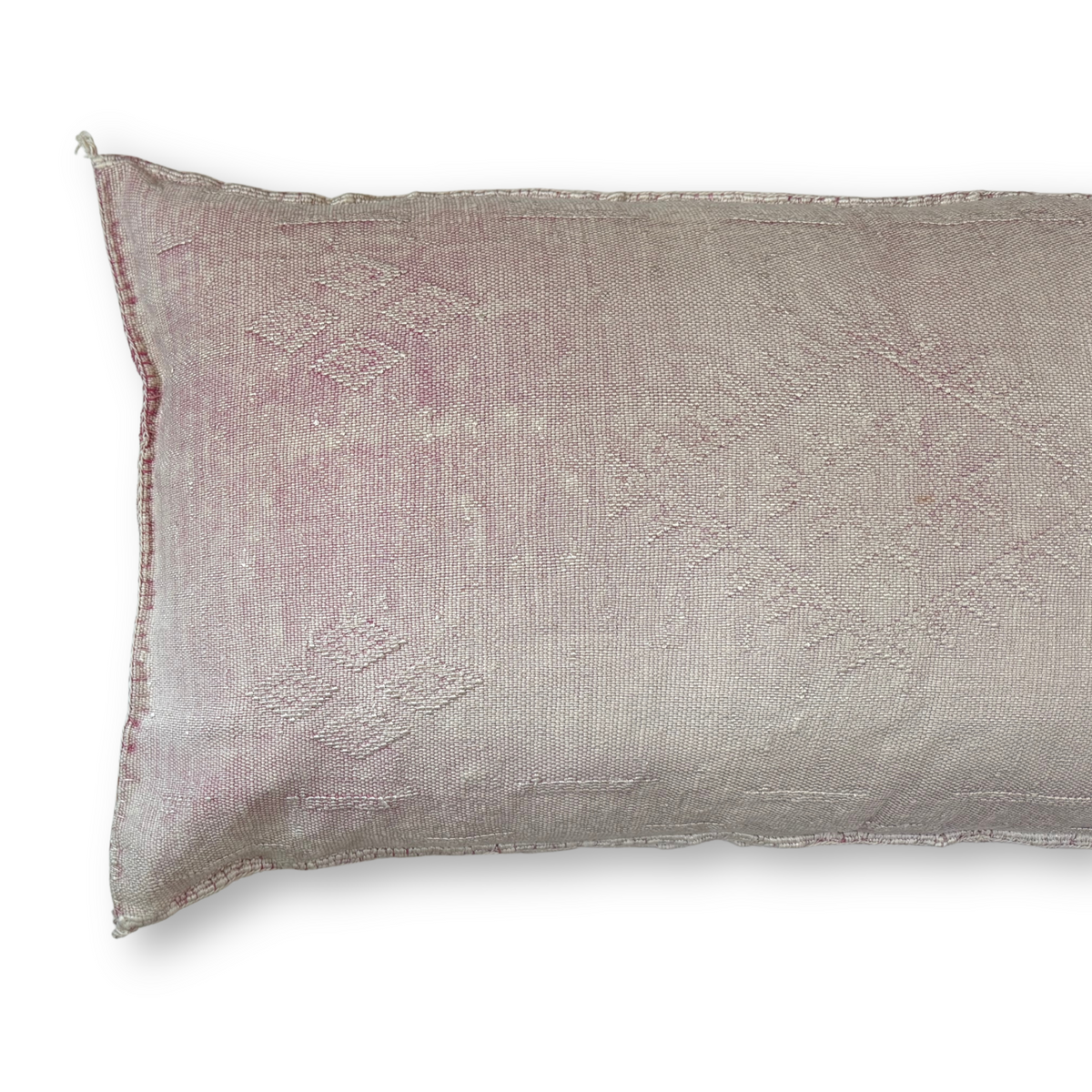 Light Pink/Beige Large Sabra Cactus Silk Lumbar Pillow Cover | Handwoven in Morocco