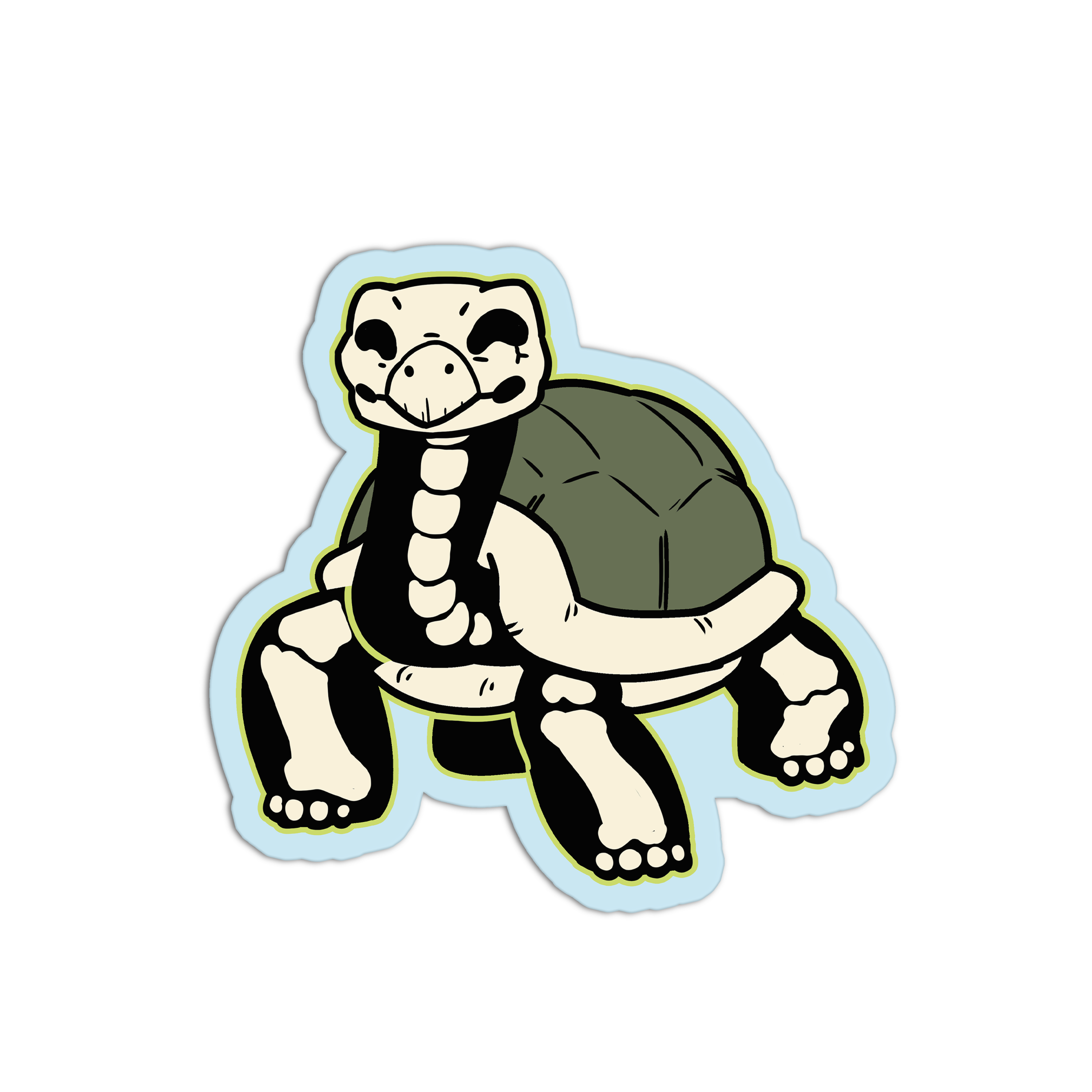Cartoon turtle with a skeleton on a white background