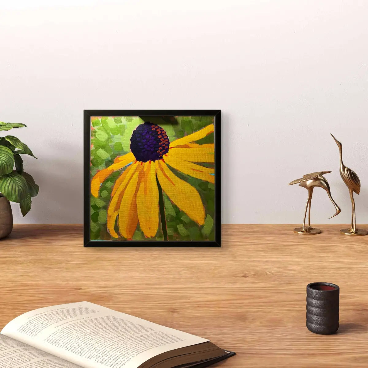 Black-eyed Susan acrylic painting 12x12 framed