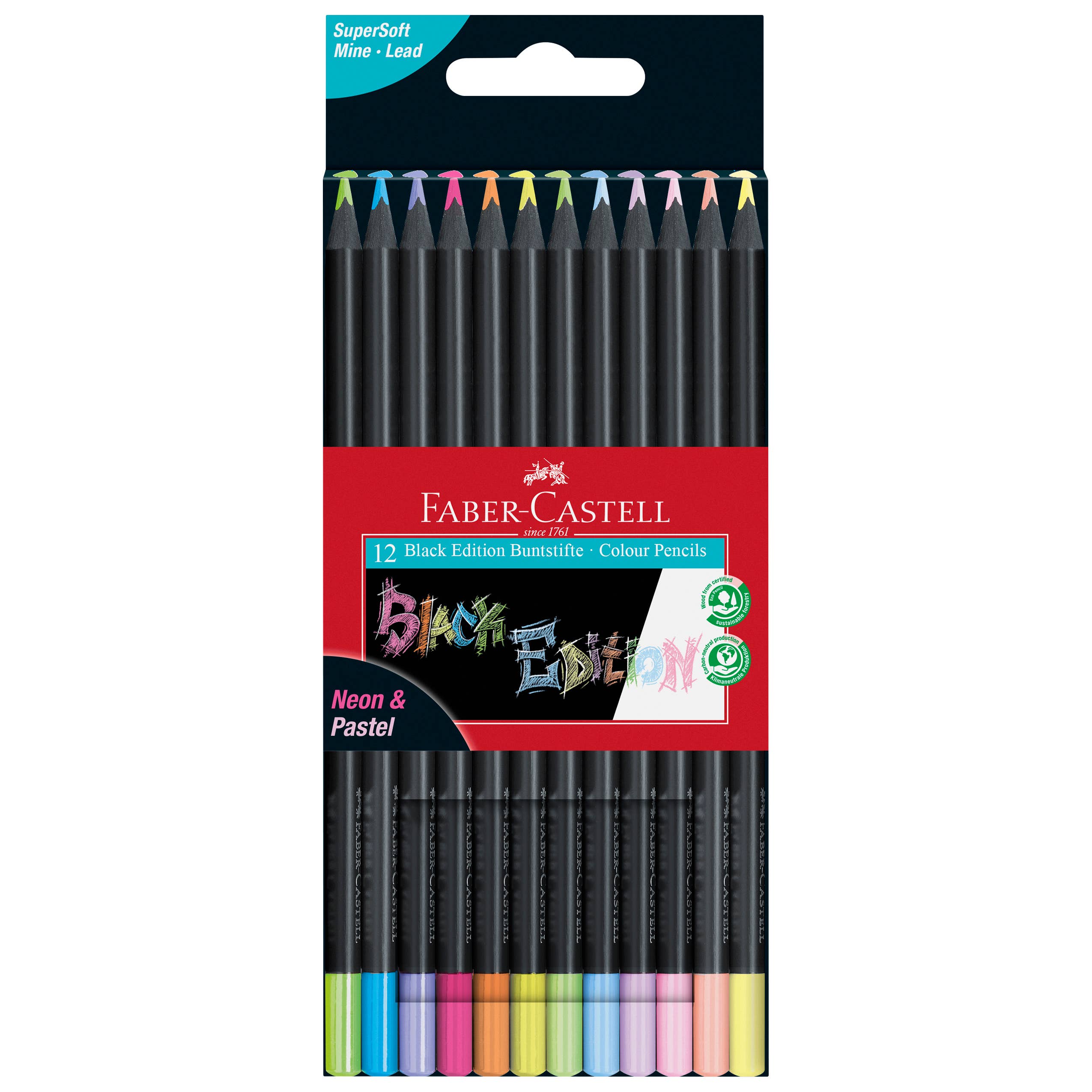 Super Soft Black Edition Colored Pencils, Neon & Pastel 12Ct