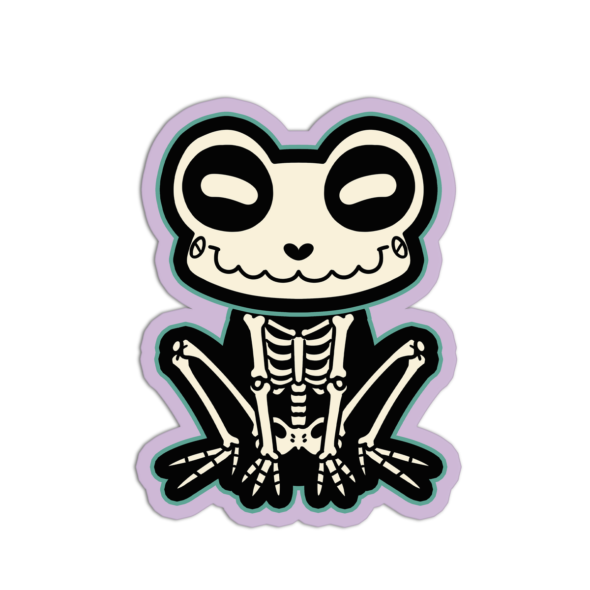 Skeleton panda sticker with a purple border on a white background