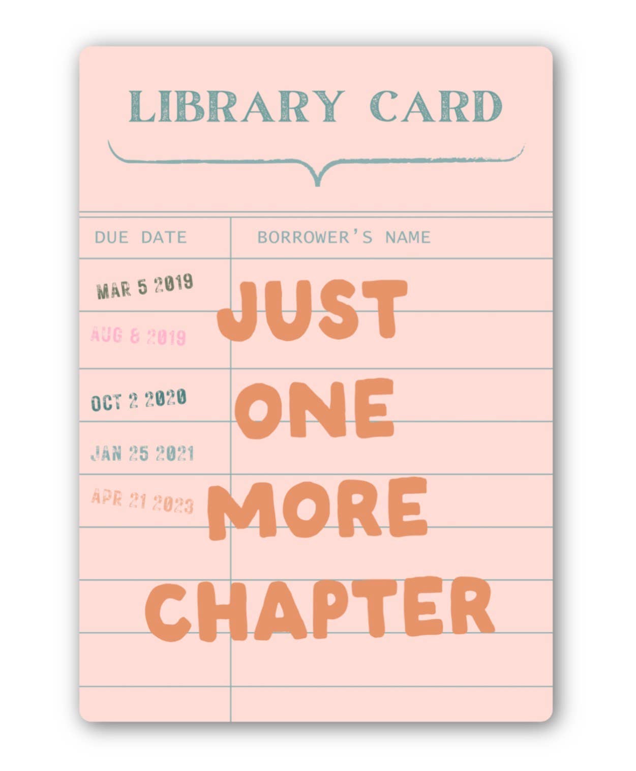 Pink library card with &