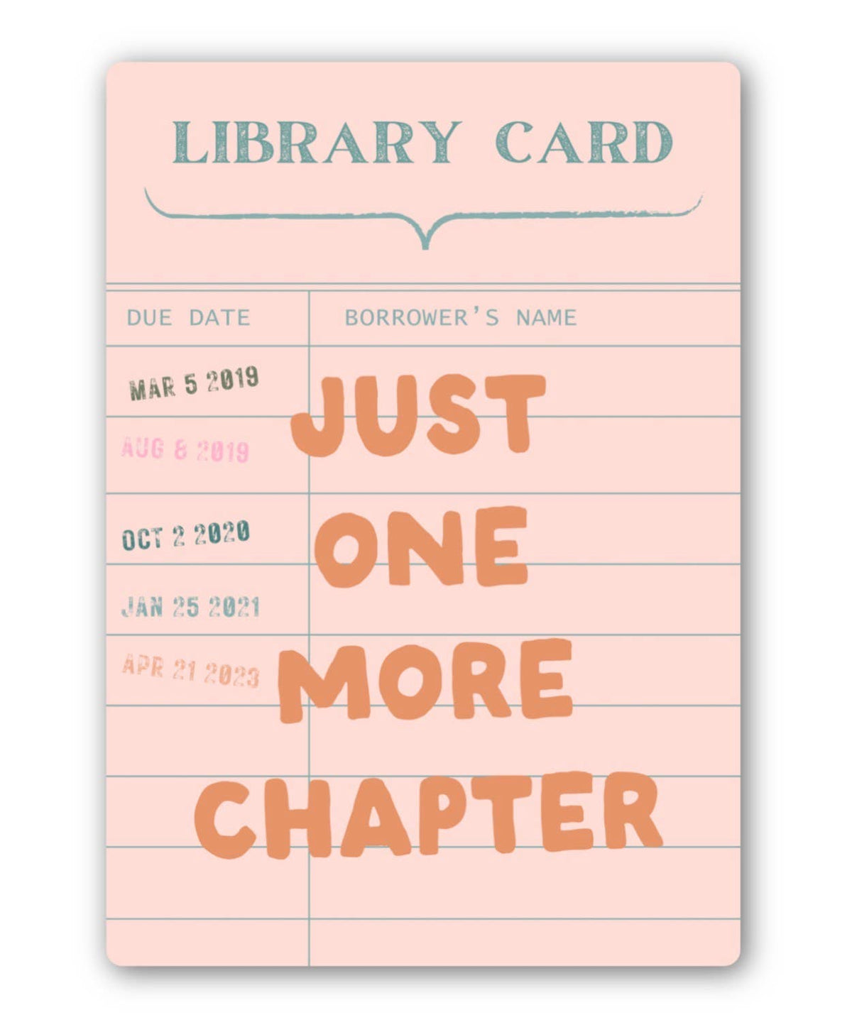 Pink library card with &