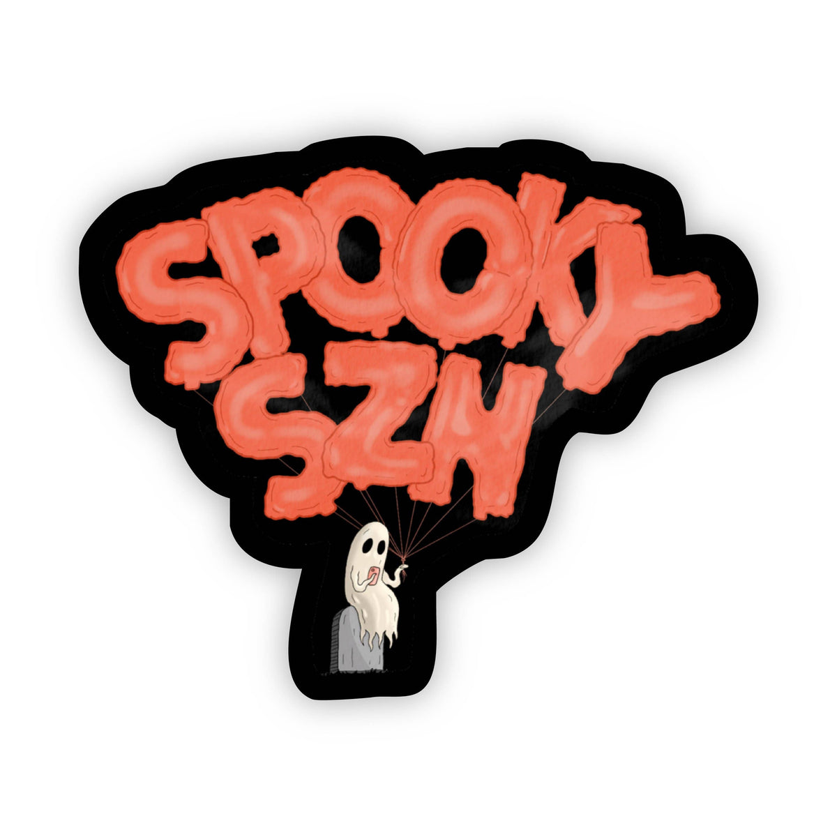 A die-cut sticker featuring the word &