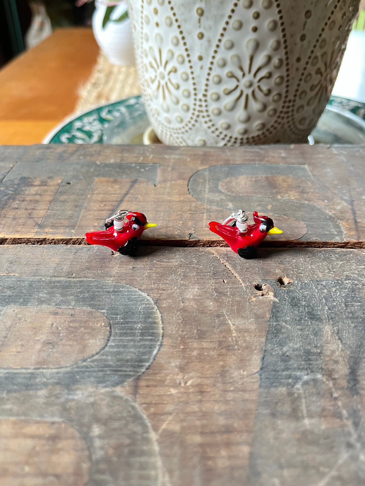 Red Bird Glass Earrings