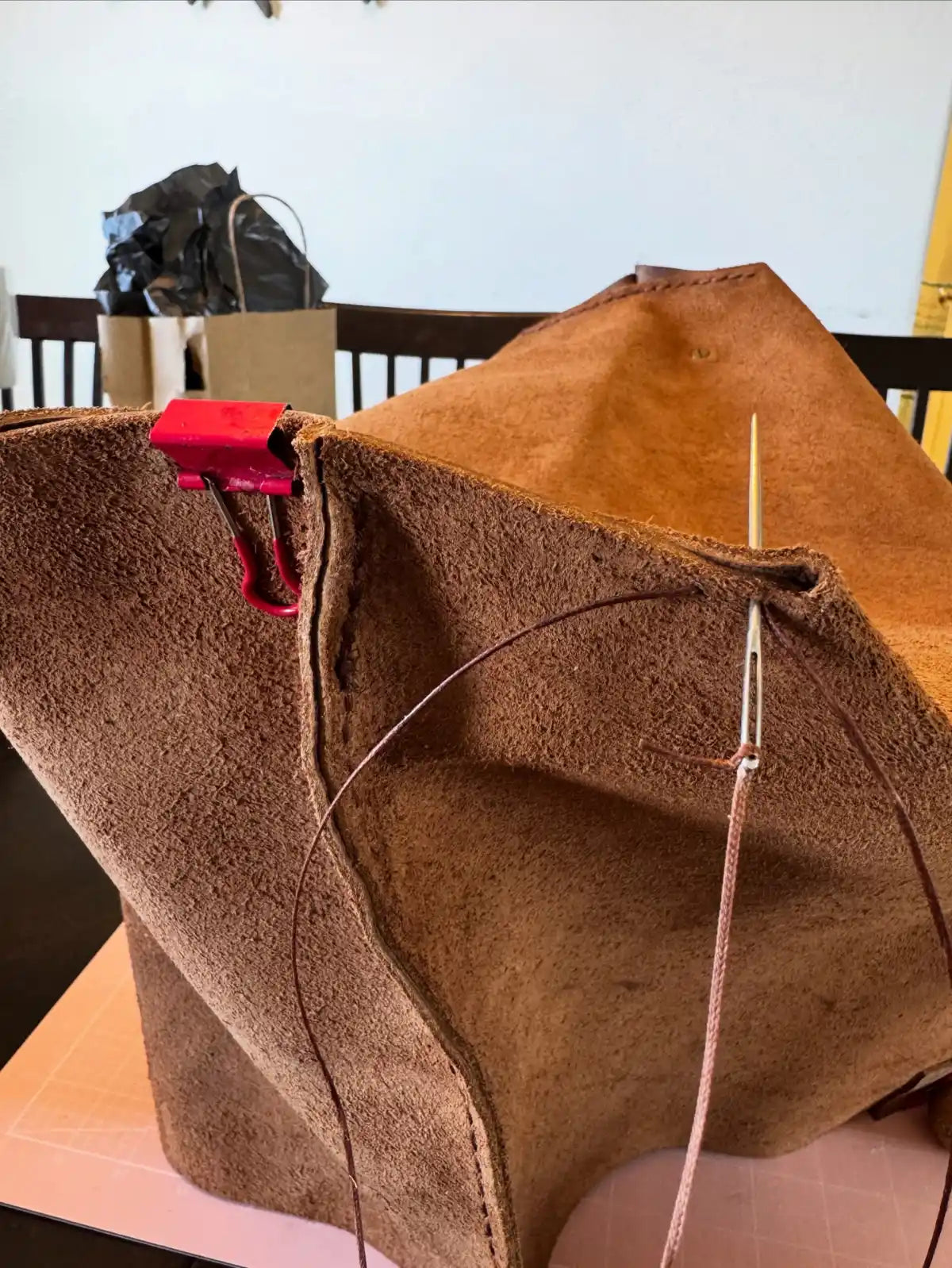 Rustic Brown Durable Buffalo Leather Tote with Magnetic Closure and Brass Feet